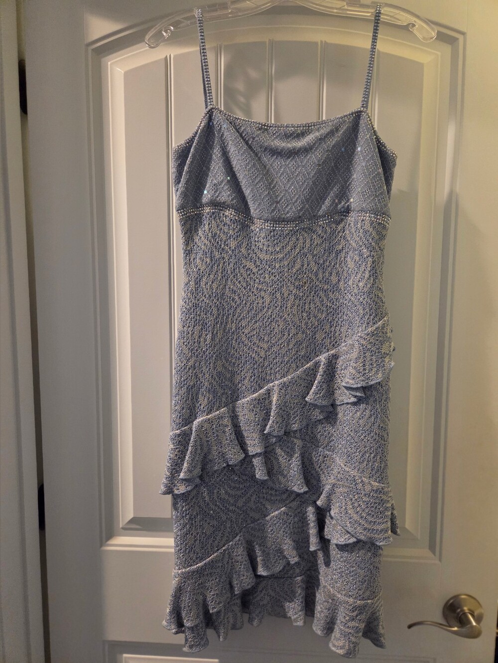 St. John Knit Dress Light Blue with Ruffles, Spaghetti Staps